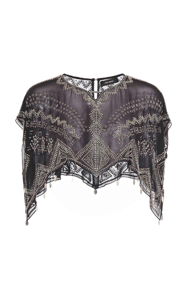 Moda Operandi Isabel Marant Judy Embroidered Silk Cropped Top Size: 32
