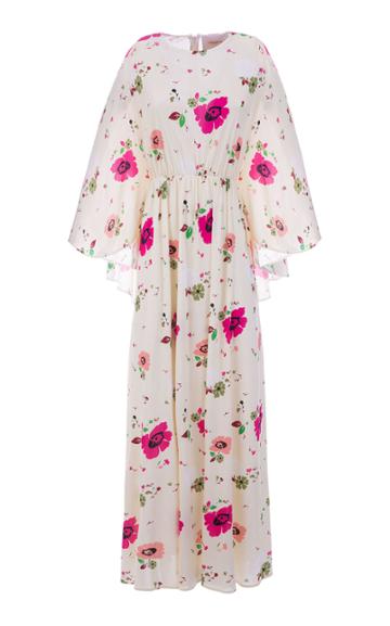 Moda Operandi La Doublej Circe Cape-sleeve Floral Crepe Maxi Dress