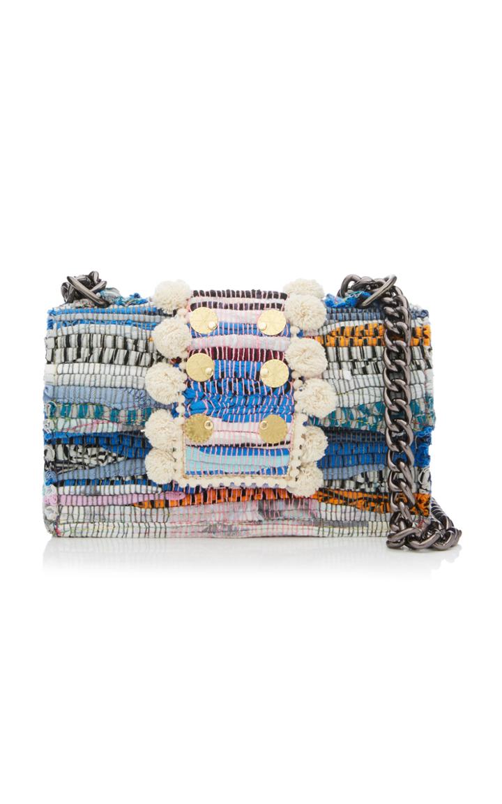 Kooreloo New Yorker Soho Fabric Shoulder Bag With Large Pom Poms