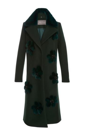 Lela Rose Fur Embroidered Coat With Detachable Collar