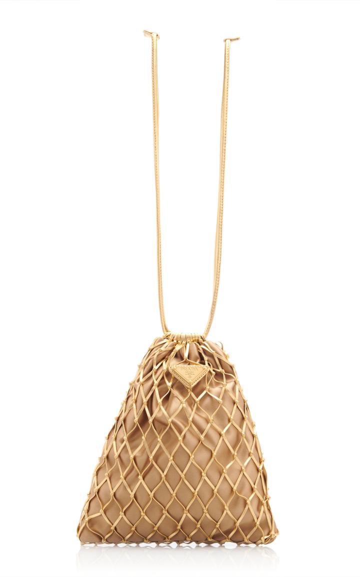Prada Net-detailed Suede Drawstring Small Clutch