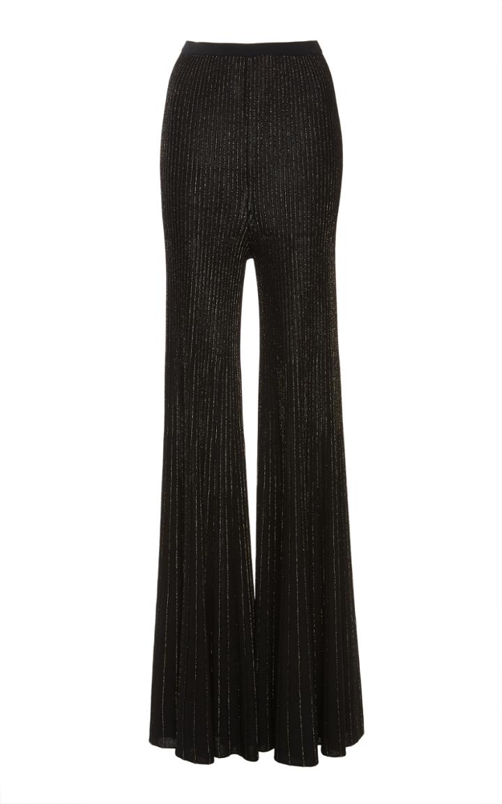 Elie Saab High Waist Metallic Knit Plisse Pants