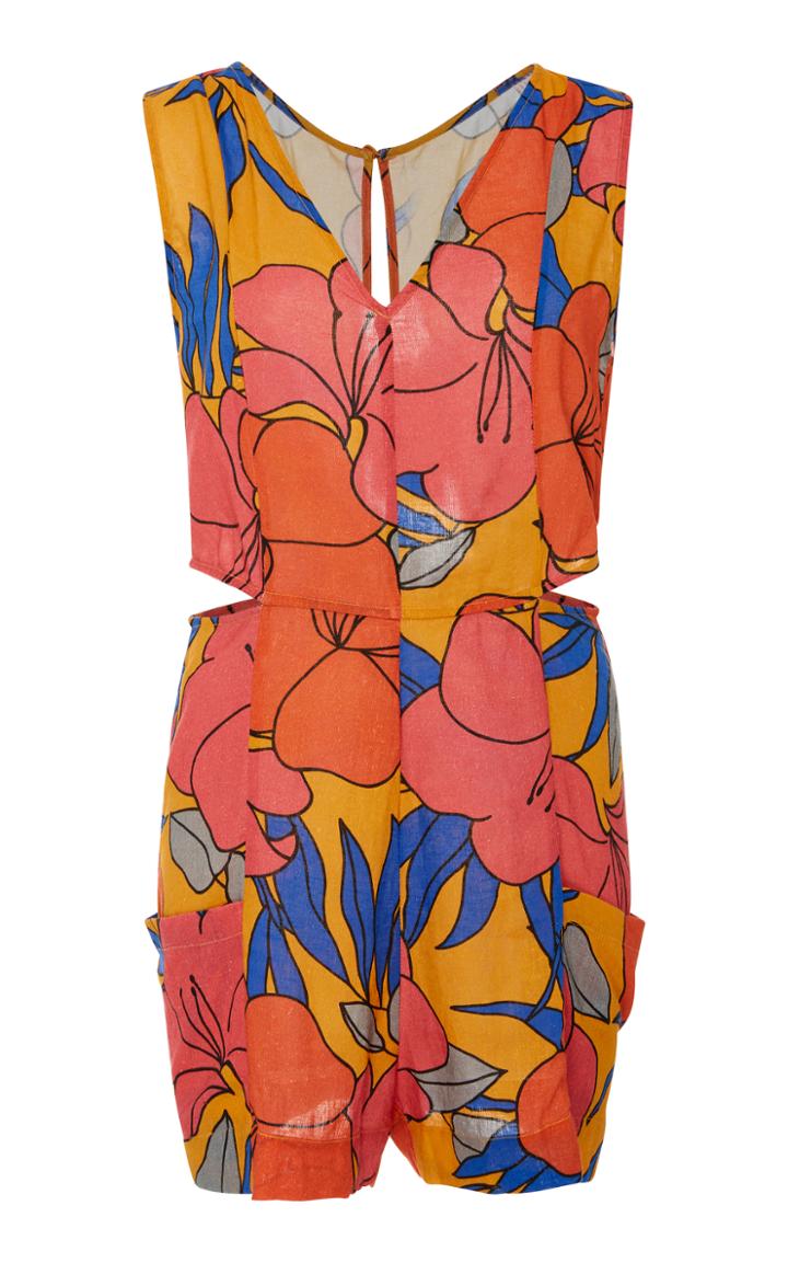 Salinas Floral-print Cutout Linen-blend Romper