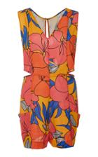 Salinas Floral-print Cutout Linen-blend Romper
