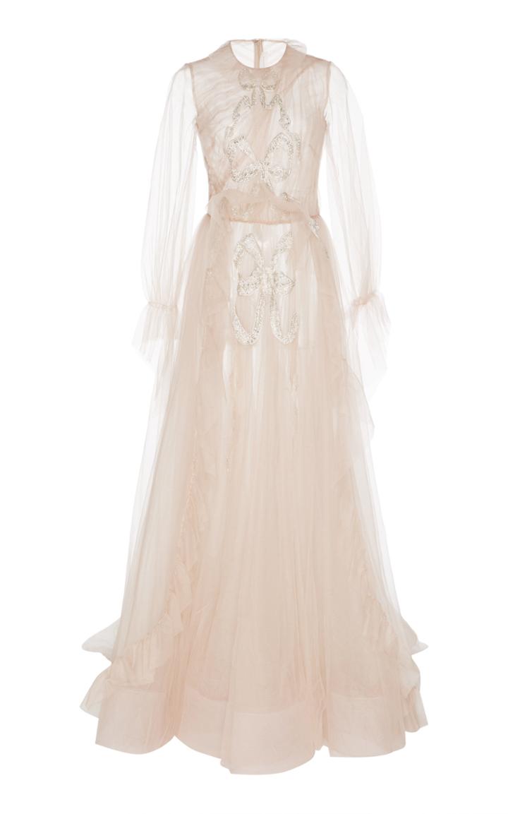 Sandra Mansour Tulle Bow Embroidered Gown