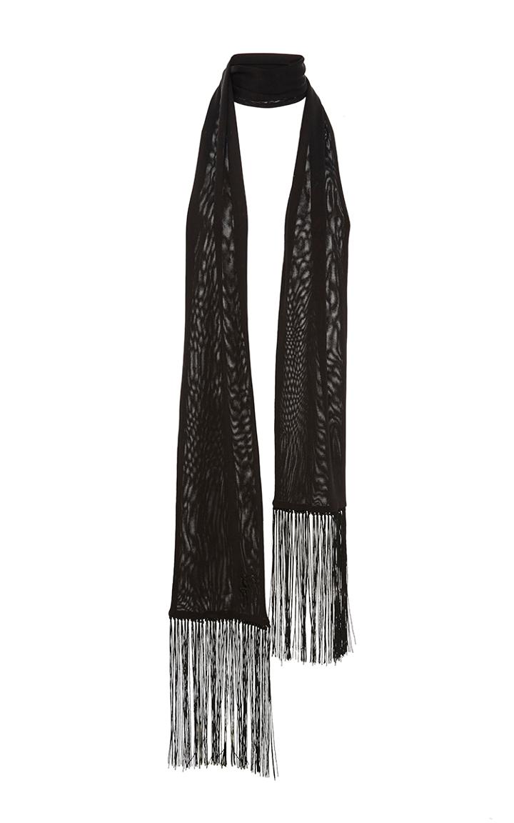 Alexander Wang Black Embroidered Fringe Silk Scarf