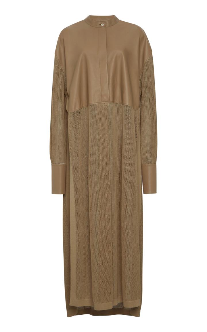 Moda Operandi Agnona Leather-paneled Cotton-silk Open-knit Midi Dress Size: M