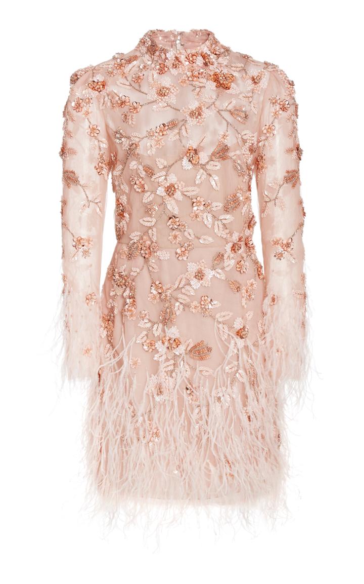 Moda Operandi Marchesa Feathered Tulle Mini Dress