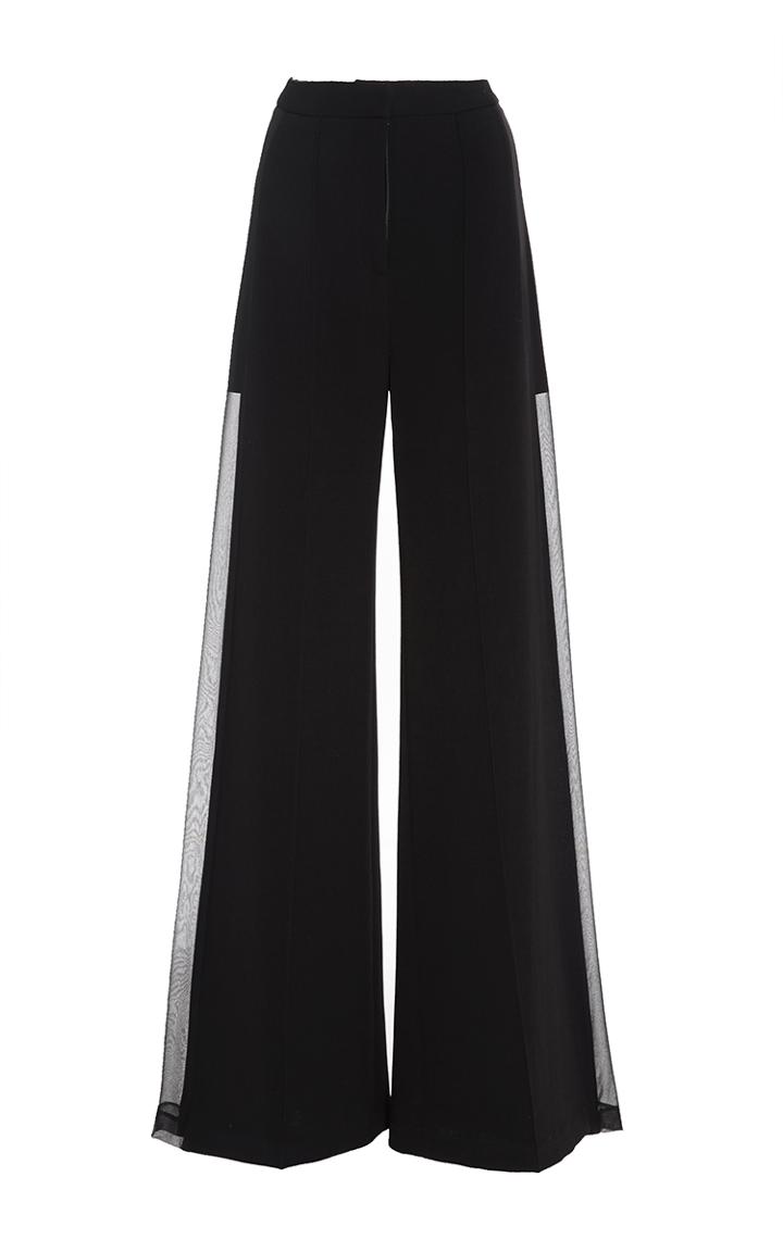 Adam Lippes Satin Crepe Wide Leg Pant With Sheer Insets