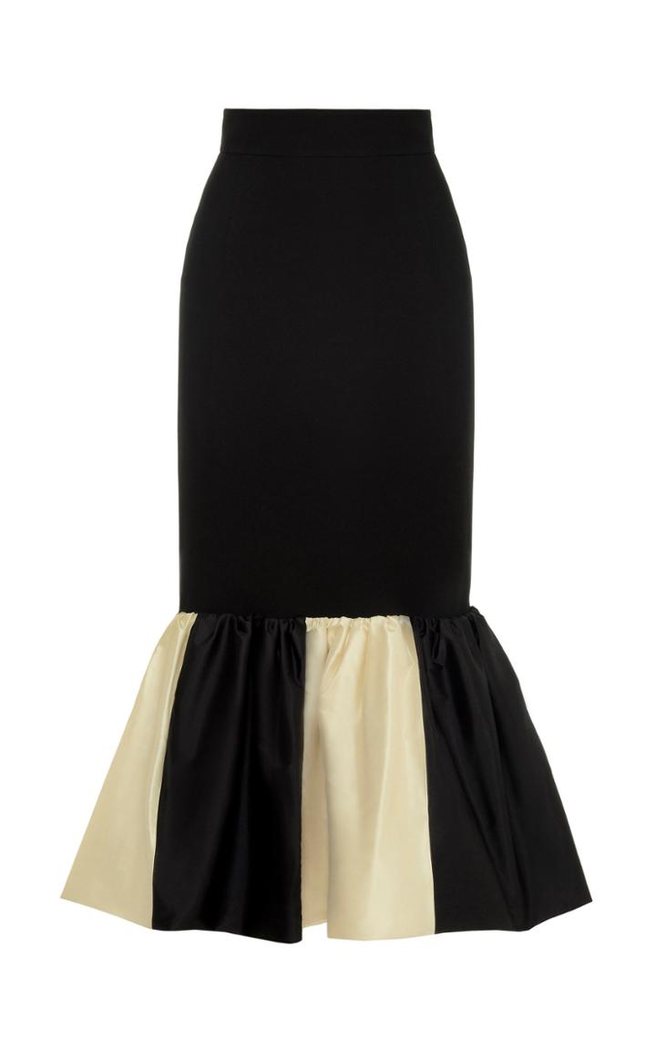 George Keburia Striped Peplum Cotton Silk Midi Skirt