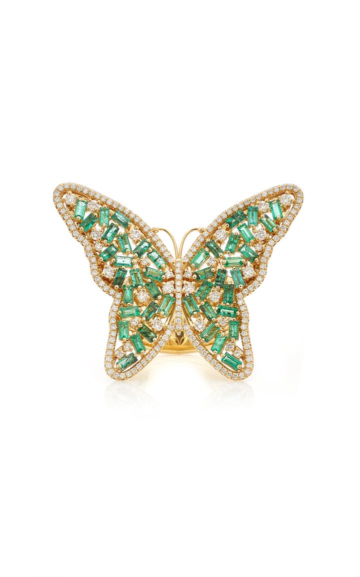 Moda Operandi Suzanne Kalan 18k Yellow Gold Large Emerald Butterfly Ring Size: 4
