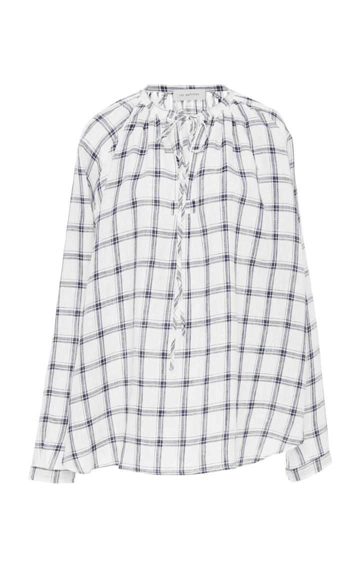 Lee Mathews Nellie Checked Linen Long Sleeve Top