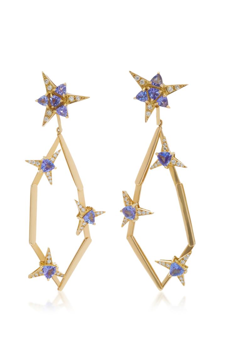Carol Kauffmann Galactic Star 18k Gold Tanzanite And Diamond Drop Earrings