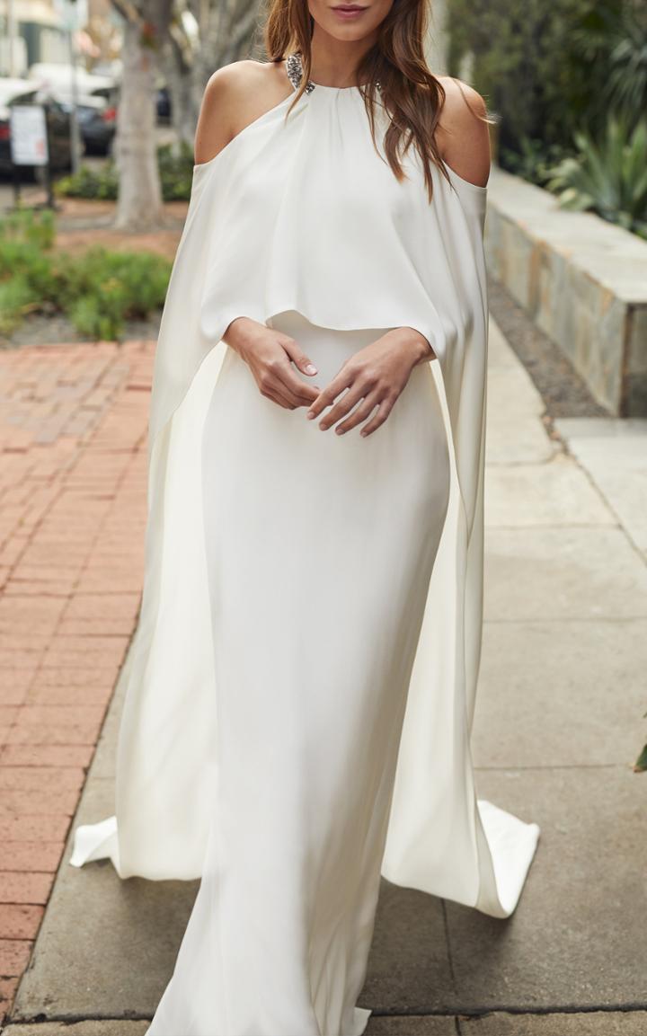 Monique Lhuillier Draped Halter Gown With Embroidered Neckline