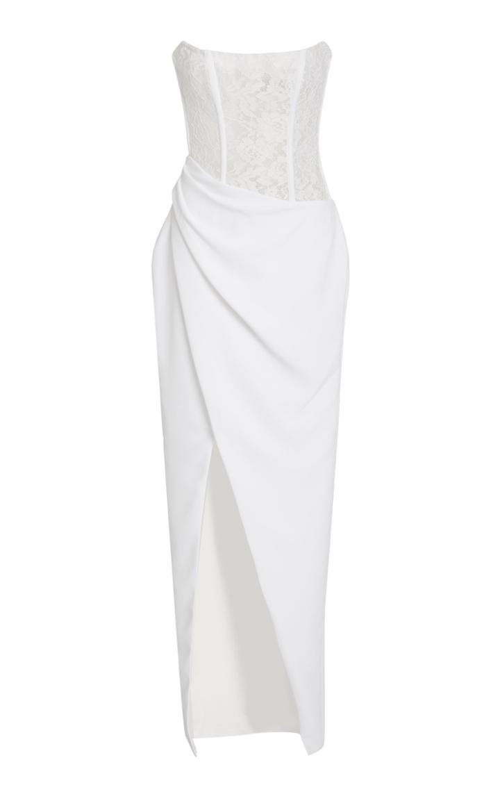 Rasario Exclusive Strapless Chantilly Lace Midi Dress