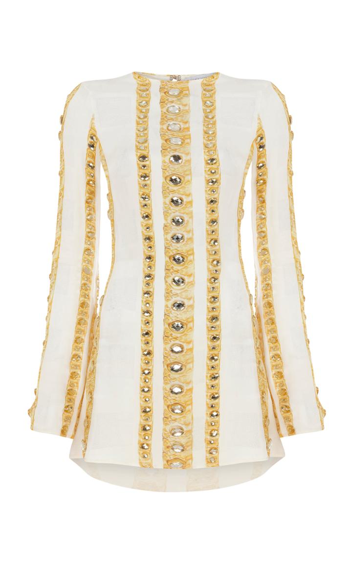Moda Operandi Raisa Vanessa Embroided Satin Mini Dress With Long Sleeves