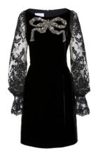 Marchesa Crystal-embellished Lace-trimmed Velvet Mini Dress
