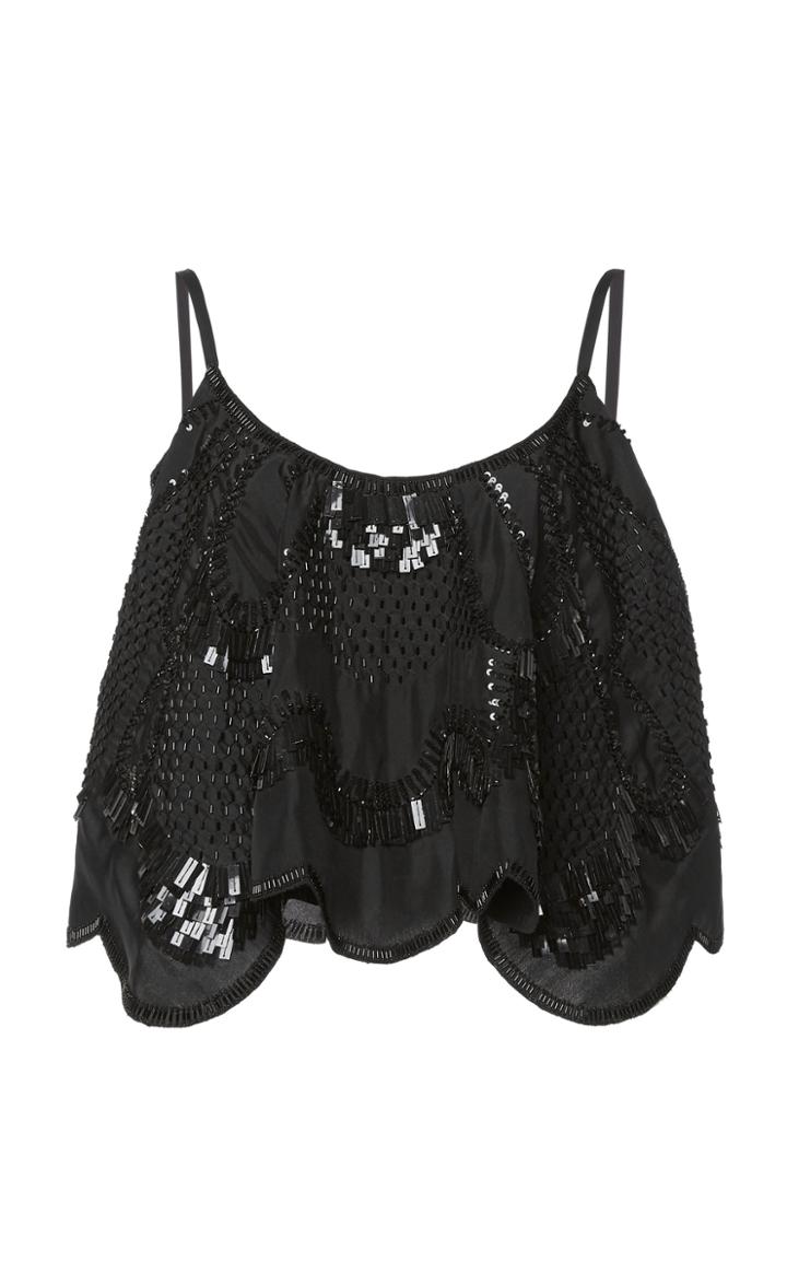 Moda Operandi Alberta Ferretti Silk Habotay Embellished Sleeveless Tank Size: 38