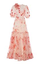 Moda Operandi Costarellos Flower-embellished Printed Organza Tiered Dress With Blous