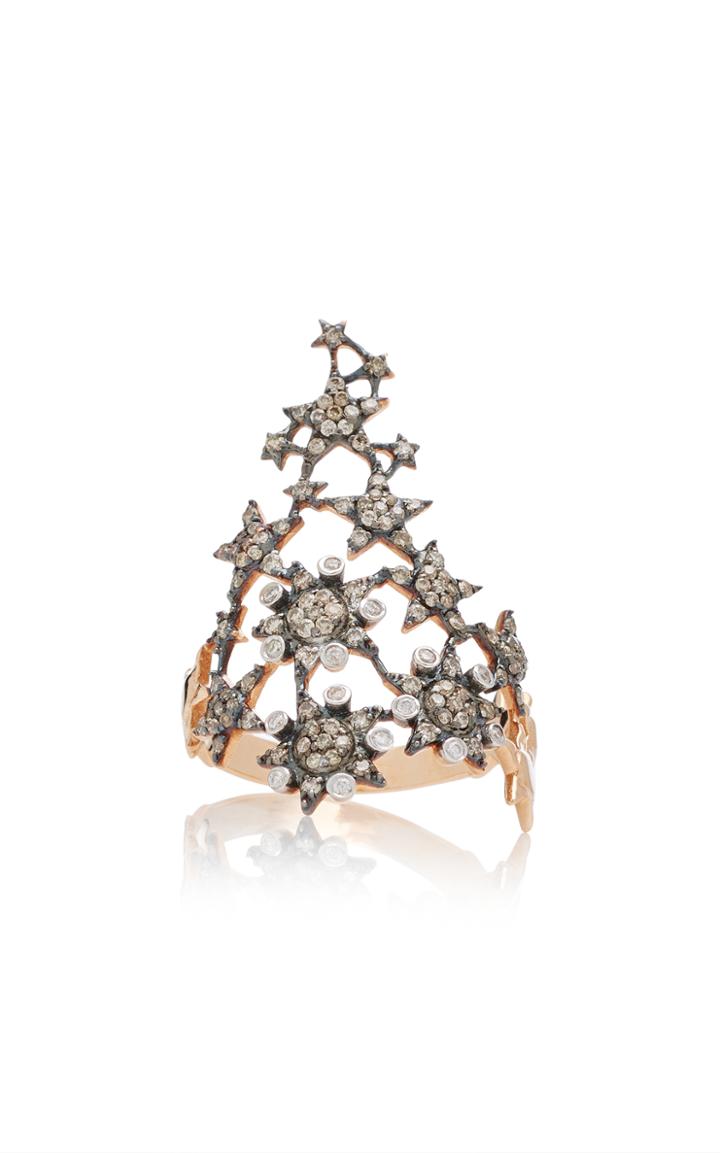 Kismet By Milka Eclectic Full White And Champagne Diamond Star Rose Gold Long Ring