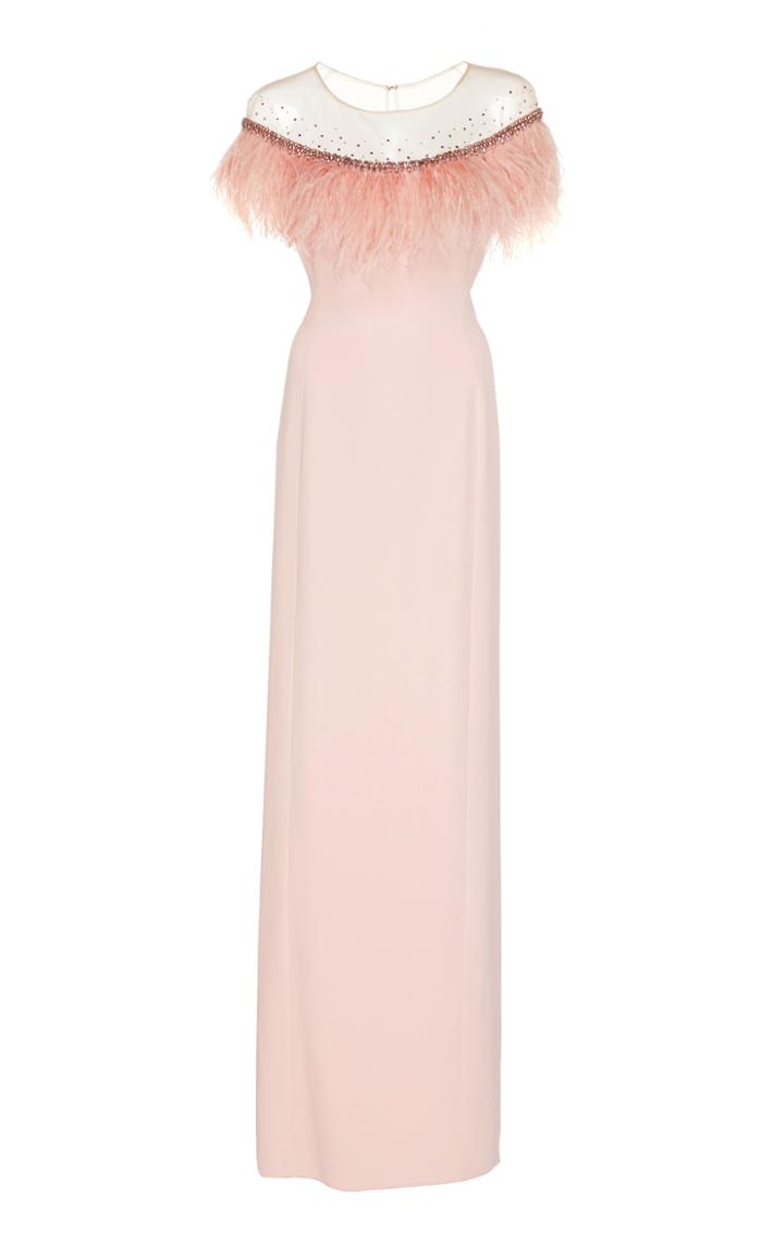 Jenny Packham Gizela Feather-trimmed Crepe Gown