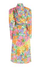 Alessandra Rich Floral-print Draped Silk Jacquard Dress