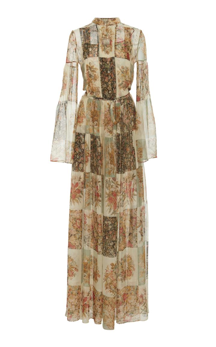 Oscar De La Renta Floral Printed Silk Chiffon Gown