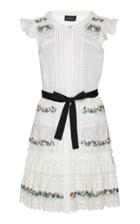 Saloni Bea Pintuck Embroidered Lace Cotton Mini Dress