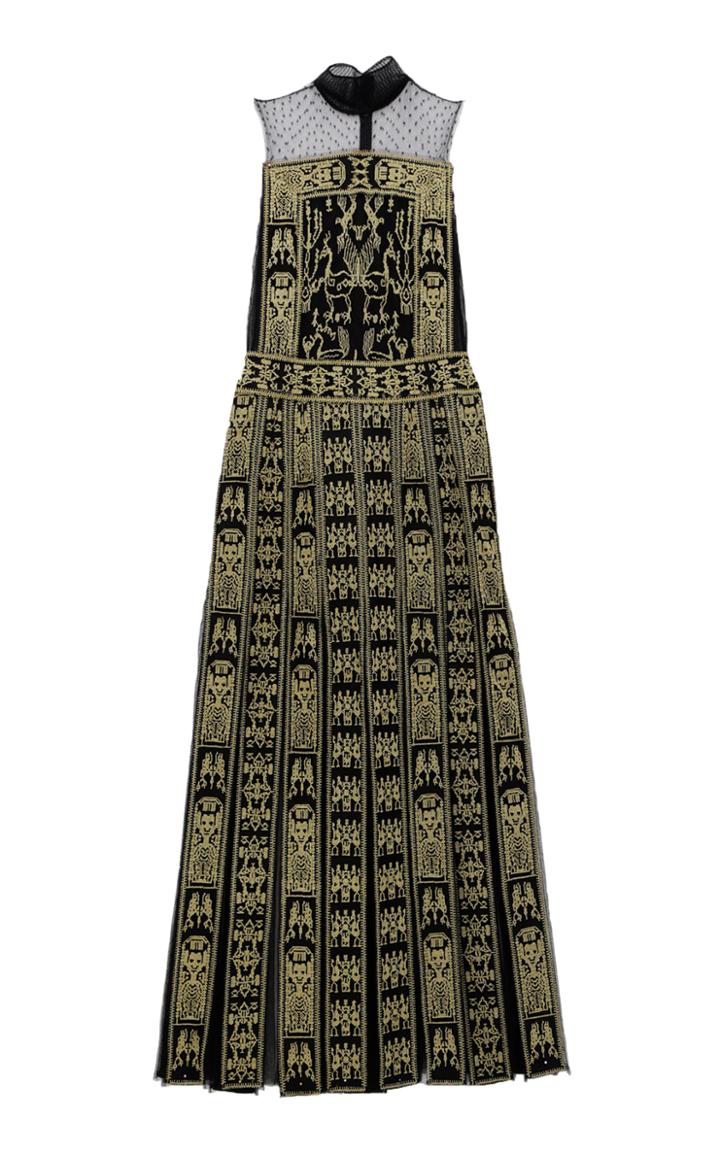 Saptodjojokartiko Gold Paneled Embroidery Dress