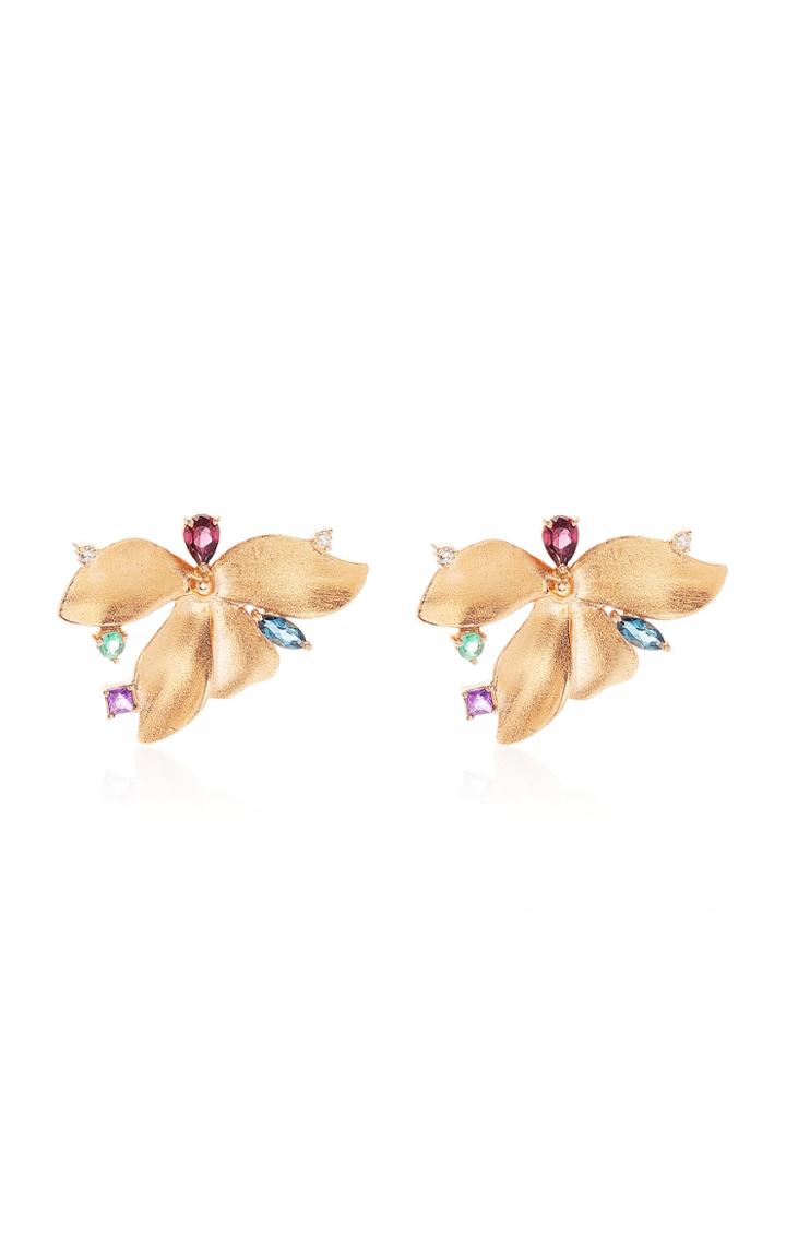 Carolina Neves 18k Gold Emerald, Topax And Diamond Stud Earrings