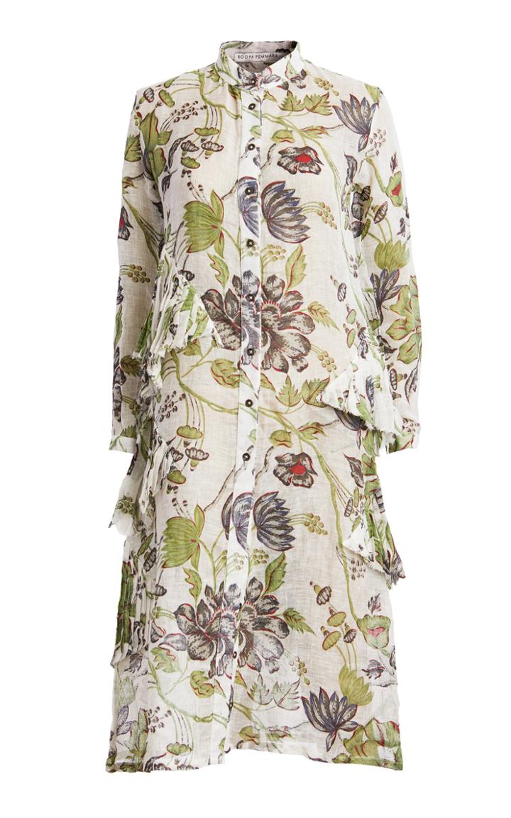 Roopa Printed Linen Midi Shirt Dress