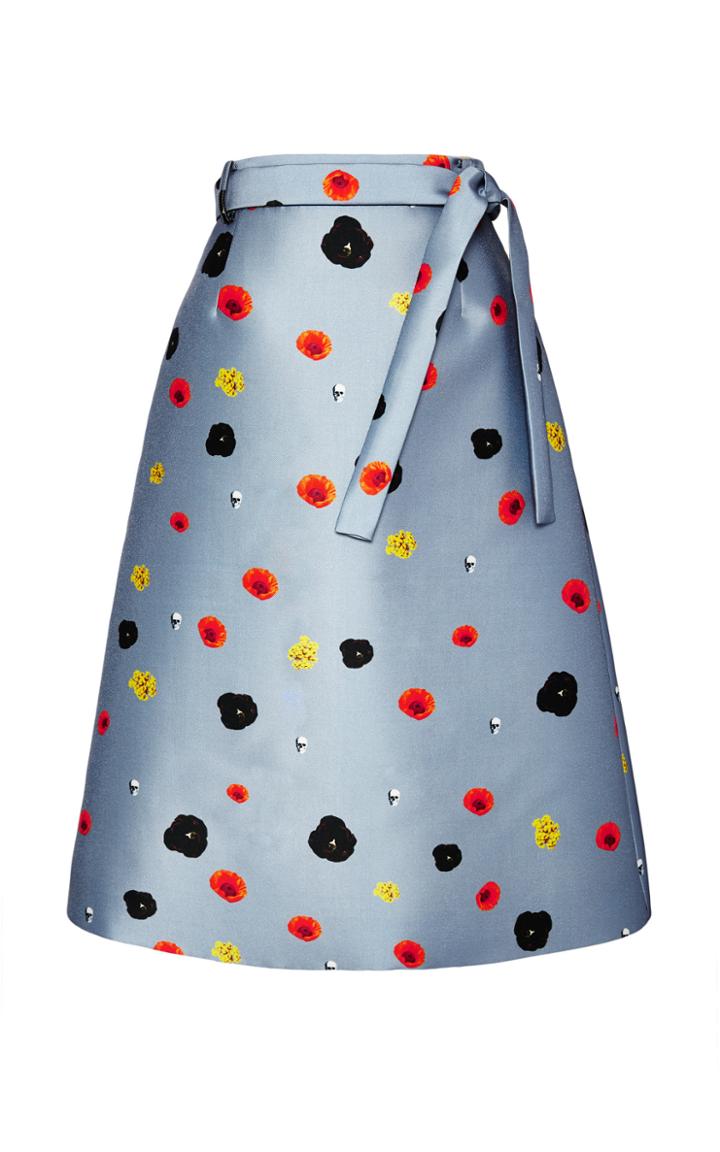 Rhie Grey Floating Flower And Skull Print A-line Skirt