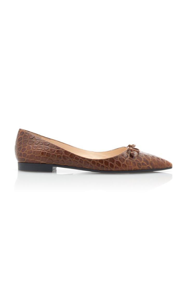 Prada Croc-effect Leather Point-toe Flats Size: 35