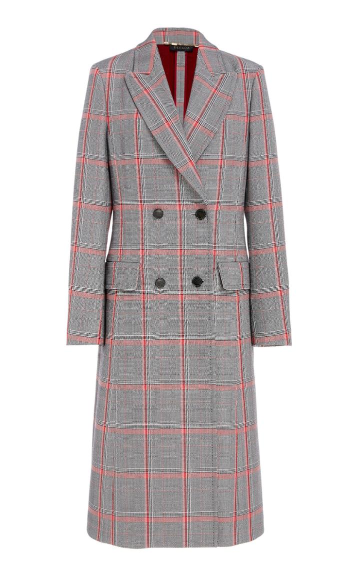 Escada Malone Double Breasted Plaid Virgin Wool Coat