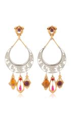 Rodarte Nickel Crescent Earrings With Amber Amethyst And Ruby Glass Cabochons