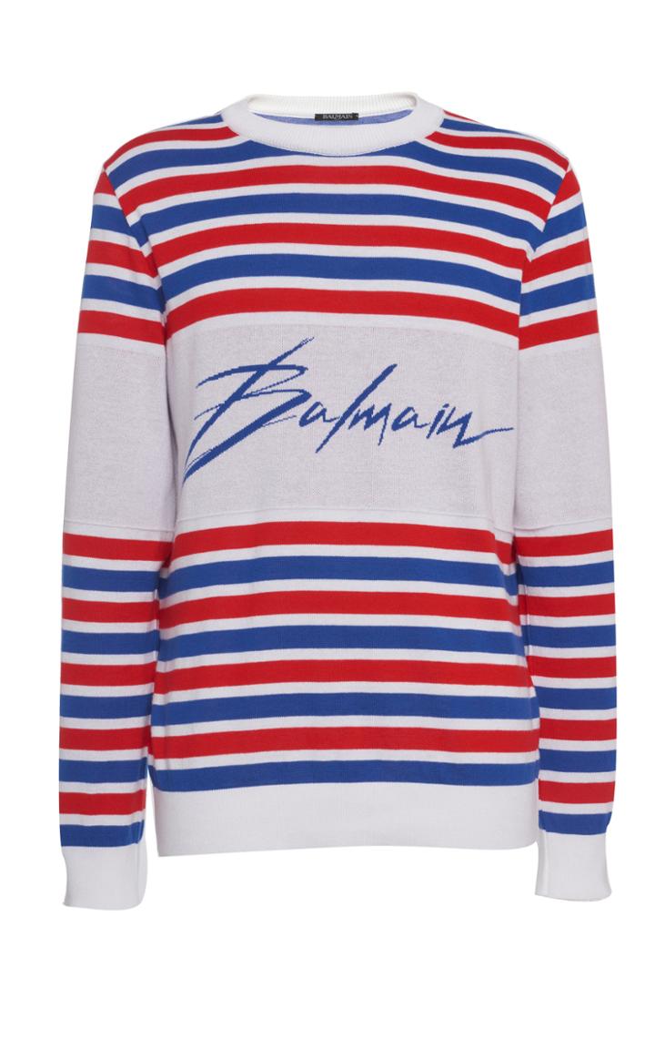 Balmain Logo Striped Intarsia-knit Sweater