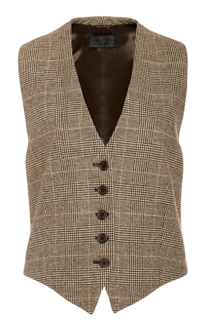 Nili Lotan Angelina Prince Of Wales Check Wool-blend Vest