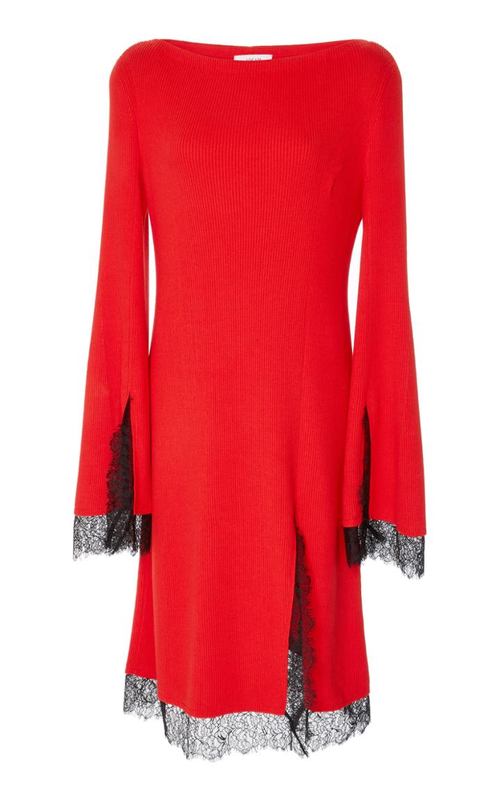 Adeam Lace Trimmed Slit Knit Dress