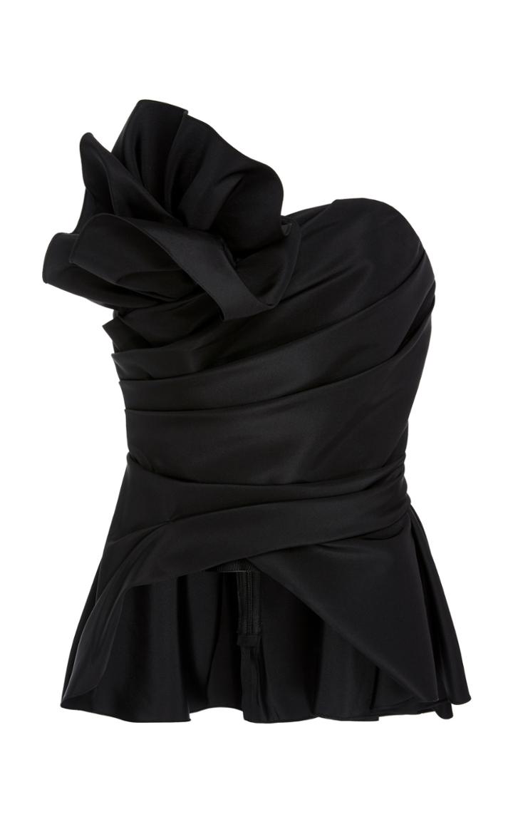 Marchesa Strapless Asymmetrical Satin Top