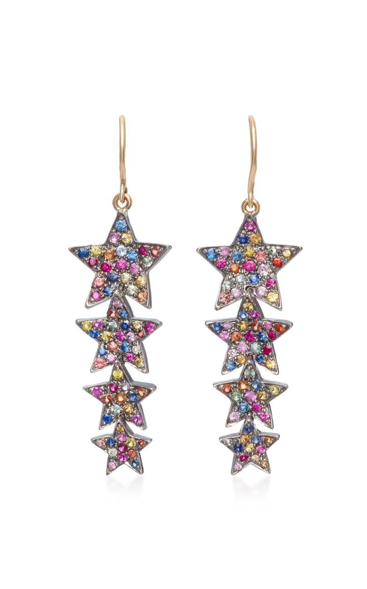 She Bee Rhodium-plated Sapphire Star Drop Earrings