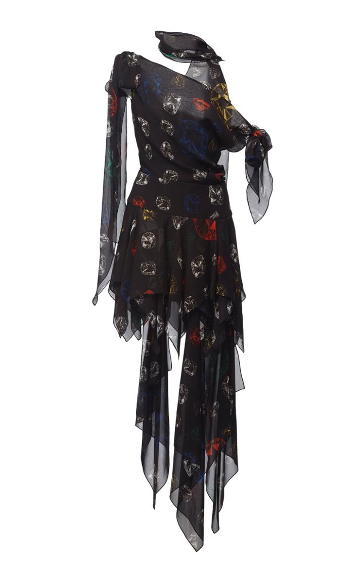 Christopher Kane One Shoulder Satin Gemstones Dress