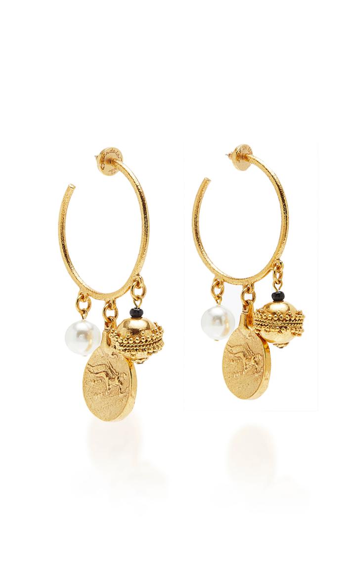 Oscar De La Renta Coin And Pearl Hoop Earrings