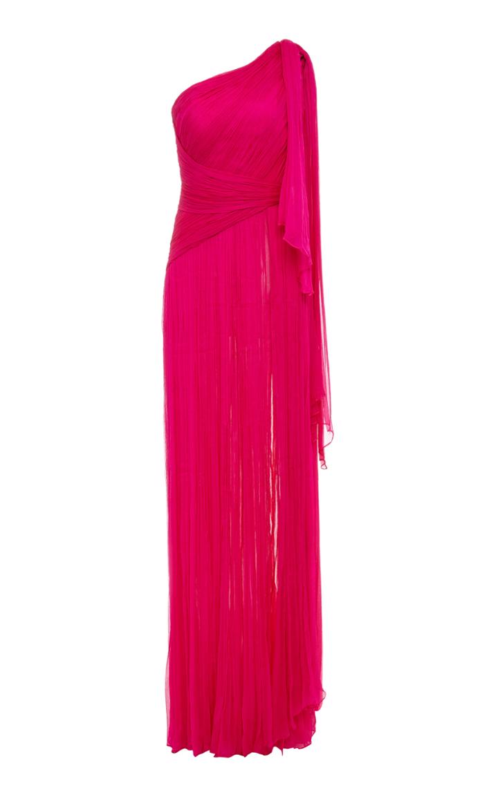 Pamella Roland Hand Pleated Draped Chiffon Gown