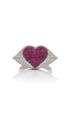 Ofira Large White Diamond & Ruby Kiss Me Ring