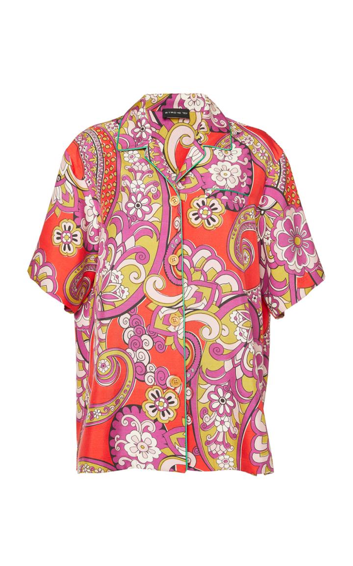 Etro Printed Satin Short-sleeve Shirt