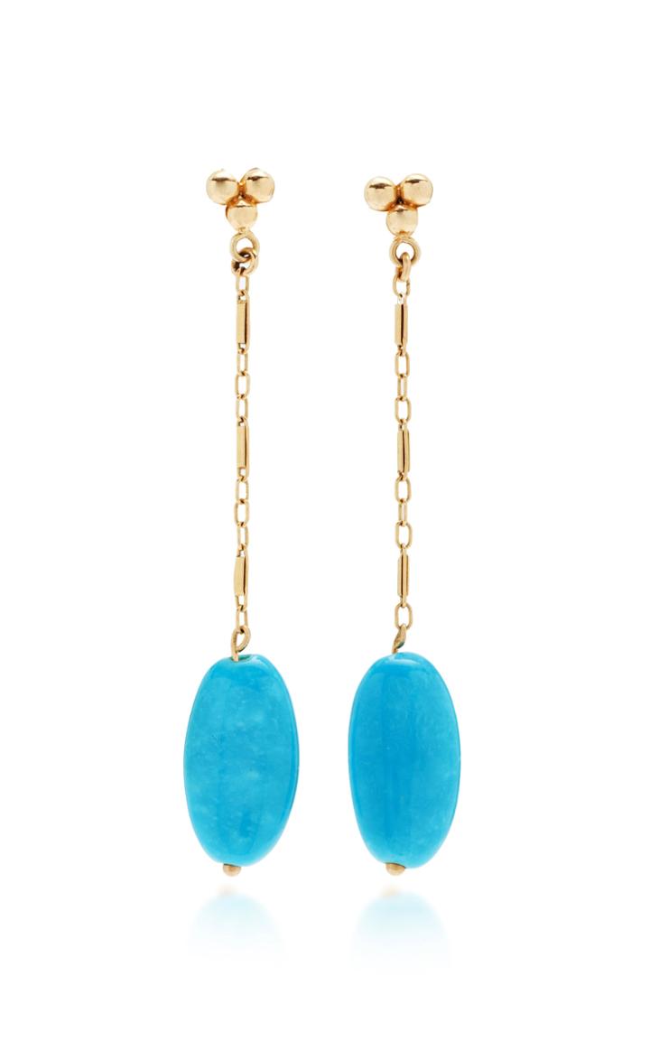 Haute Victoire Vintage 18k Yellow Gold Turquoise Earrings