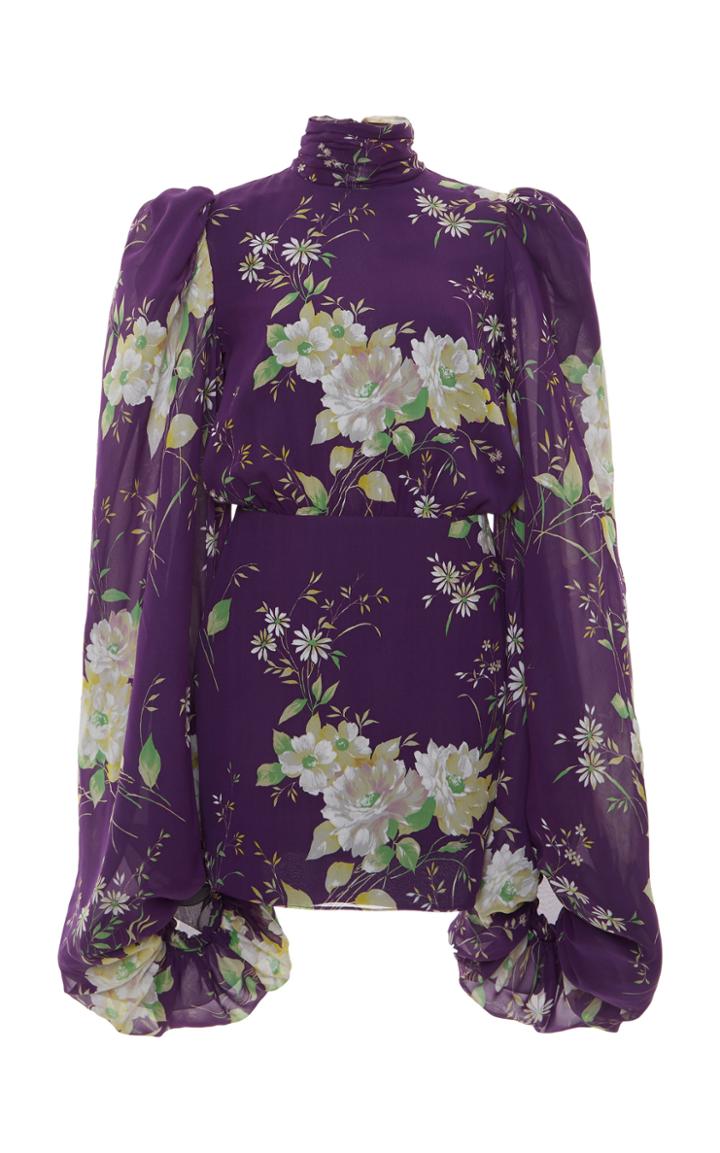Moda Operandi Attico Balloon Sleeve Floral Print Silk Dress