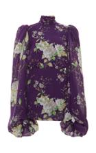 Moda Operandi Attico Balloon Sleeve Floral Print Silk Dress
