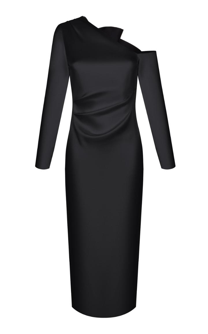 Rasario Bow-accented Draped Satin Midi Dress