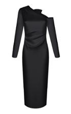 Rasario Bow-accented Draped Satin Midi Dress